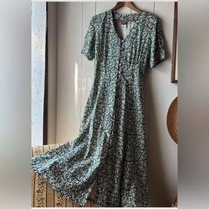 Vintage Floral Green Dress 1990s Grunge